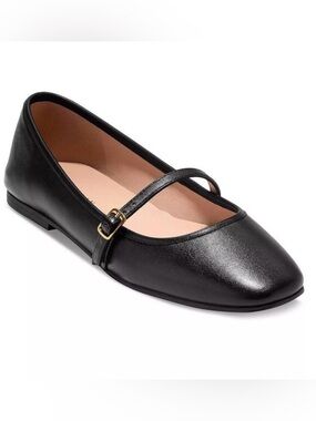 Cole Haan Yelena Black Soft Leather Mary Jane Leather Ballet Flat Size 7.5